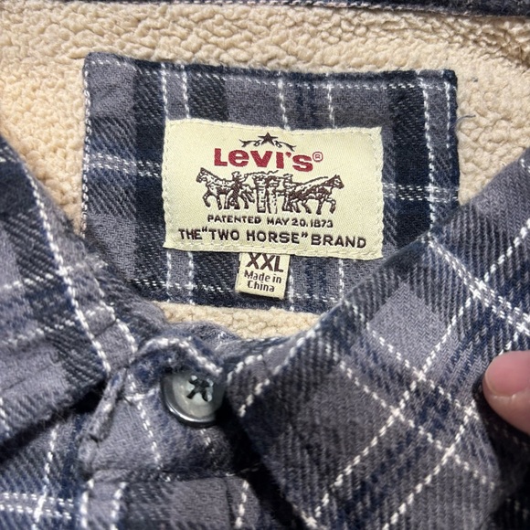 Levis Jacket mens XXL Flannel Sherpa Lined Shackleton Shacket Plaid Black Button - Picture 5 of 14